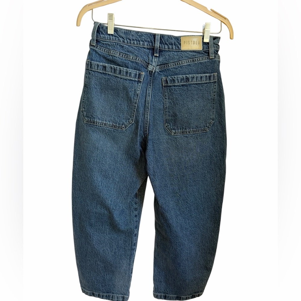 pistola Cropped High-Rise Wide Barrel Leg Jeans in Dark Blue Wash Baggy size 31 - Picture 3 of 6